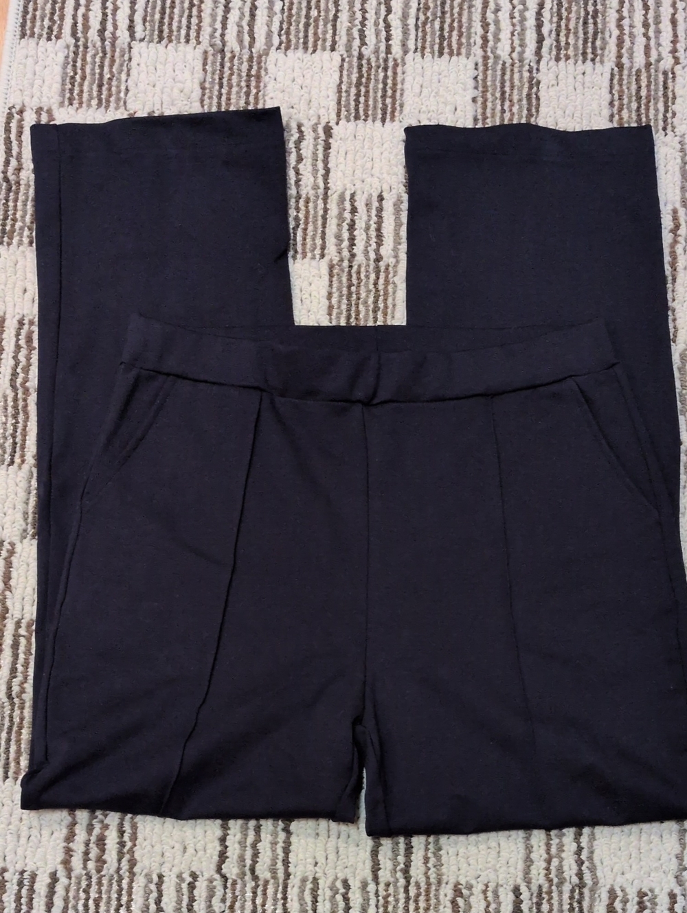 Women's Wide-Leg Pull-On Pants in Navy Blue.